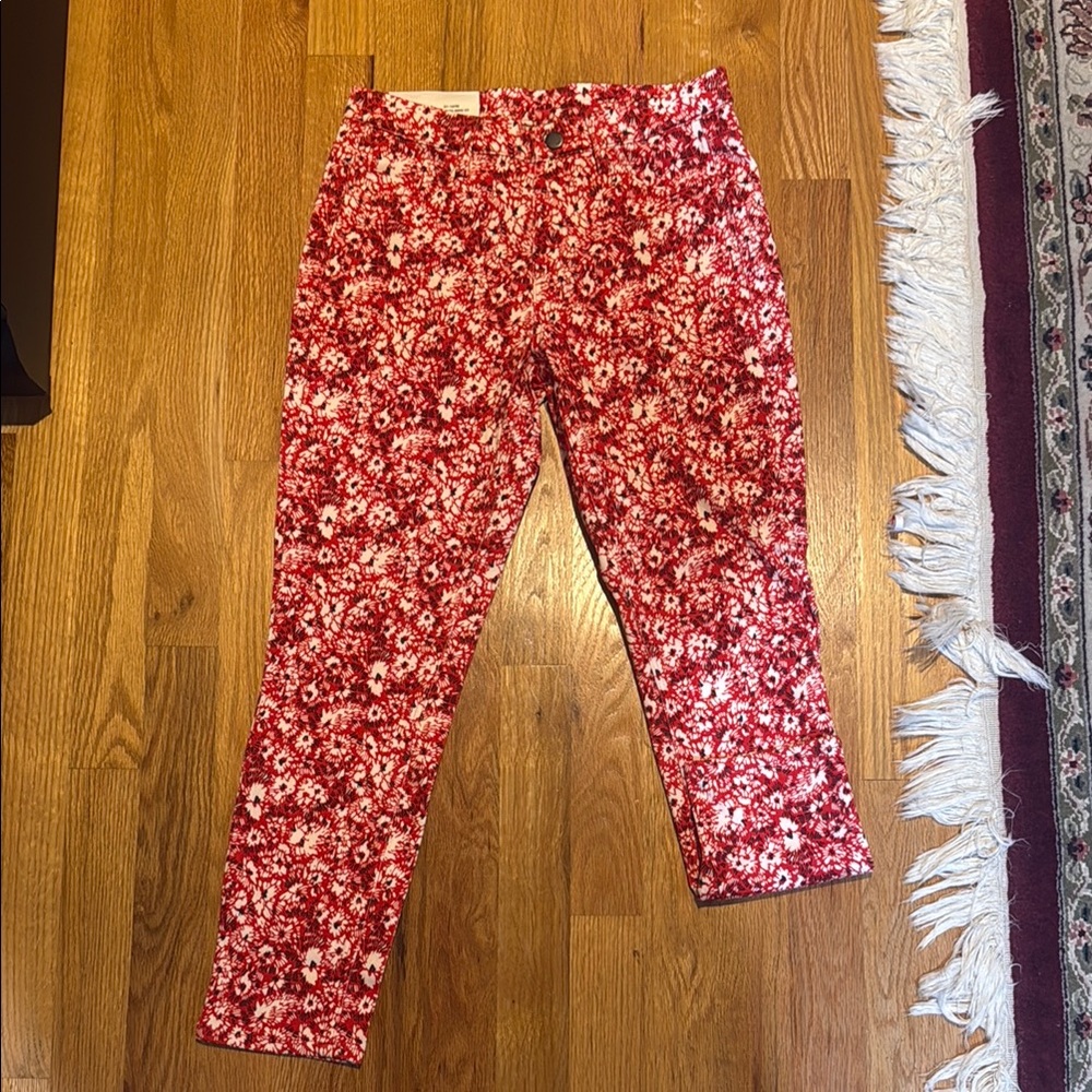 Uniqlo sz M, Floral Red Stretch Pant